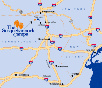 Map showing directions to Camp Susquehannock